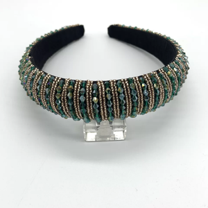 Green beaded hairband. Luxury Jeweled Diamond Crystal Headband for Women
