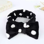 Load image into Gallery viewer, Black base and white Bow Tie Hair Band. Bowtie hair band. Elastic Headband. Elastic Head band tie. Polka dot Head Bands.
